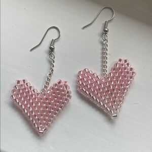 Pink Beaded Heart Earrings